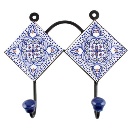 Blue Ceramic Floral Tile Hook